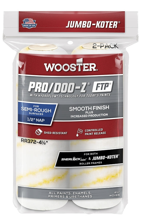 Wooster RR372-4 1/2 Roller Cover, 1/2 in Thick Nap, 4-1/2 in L, Fabric Cover, White