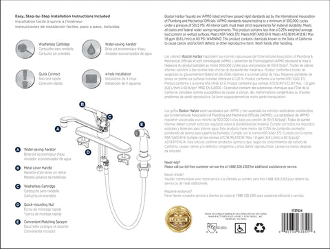 Boston Harbor FS610046CP Kitchen Faucet, 1.8 gpm, 1-Faucet Handle, 4-Faucet Hole, Metal/Plastic, Chrome Plated