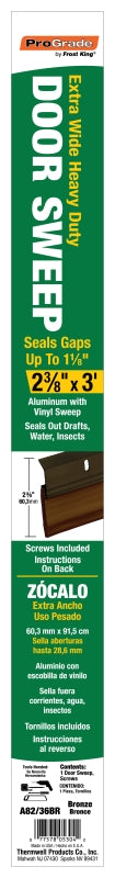 Frost King A82/36BR Door Sweep, 36 in L, 2-3/8 in W, Aluminum Flange, Vinyl Insert