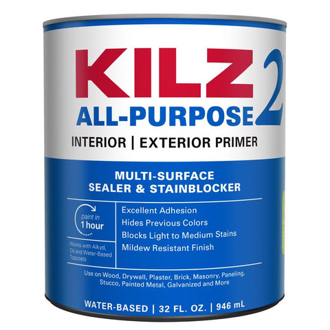 KILZ White Flat Water-Based Acrylic Stain Blocking Primer 1 qt, Pack of 6