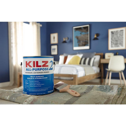 KILZ White Flat Water-Based Acrylic Stain Blocking Primer 1 gal, Pack of 4