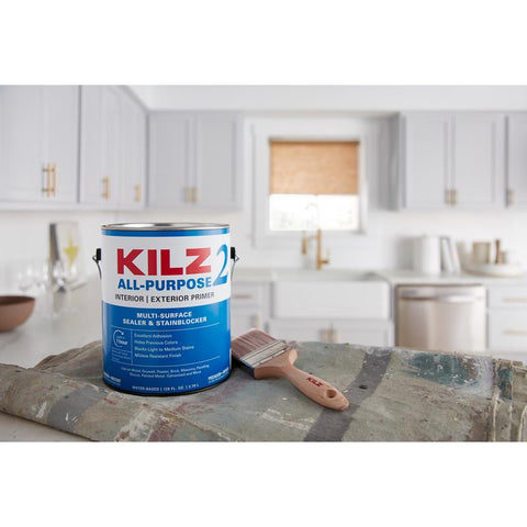 KILZ White Flat Water-Based Acrylic Stain Blocking Primer 1 gal, Pack of 4