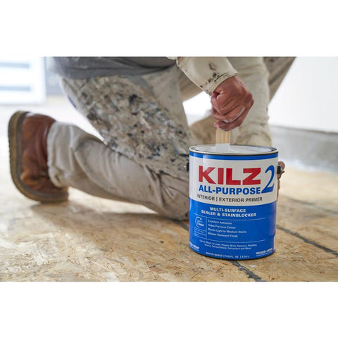 KILZ White Flat Water-Based Acrylic Stain Blocking Primer 1 gal, Pack of 4