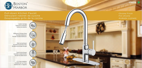Boston Harbor FP4AF227CP Contemporary Pull-Down Kitchen Faucet, 1.8 gpm, 1 -Faucet Handle, 1 or 3 Hole -Faucet Hole