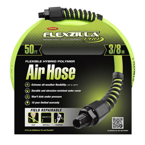 Legacy Flexzilla Pro 50 ft. L X 3/8 in. D Hybrid Polymer Air Hose 300 psi Zilla Green