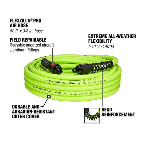 Legacy Flexzilla Pro 50 ft. L X 3/8 in. D Hybrid Polymer Air Hose 300 psi Zilla Green