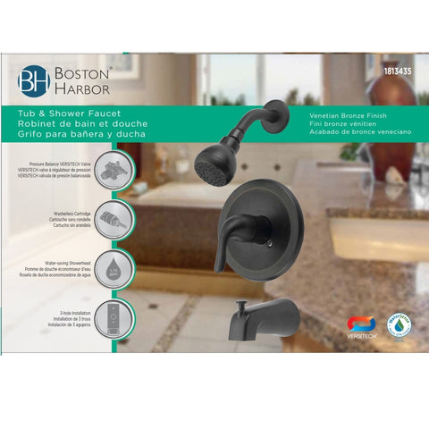Boston Harbor TQ-F1214517RW Tub/Shower, Fixed Mount Showerhead, 1.75 gpm Showerhead, 1 Spray Settings, 1-Handle