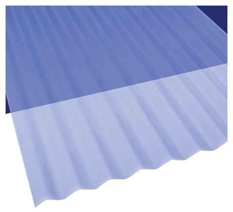 Sun N Rain 106631 Corrugated Roofing Panel, 8 ft L, 26 in W, PVC, Clear Blue
