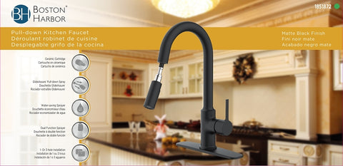 Boston Harbor FP4AF272BL Contemporary Pull-Down Kitchen Faucet, 1.8 gpm, 1 -Faucet Handle, 1 or 3 Hole -Faucet Hole