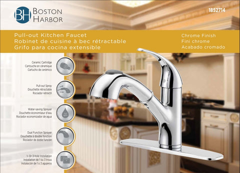 Boston Harbor FP4A4079CP Kitchen Faucet, 1.8 gpm, 1-Faucet Handle, 1, 3-Faucet Hole, Metal/Plastic, Chrome Plated