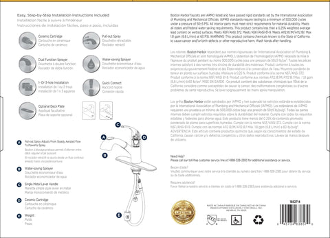 Boston Harbor FP4A4079CP Kitchen Faucet, 1.8 gpm, 1-Faucet Handle, 1, 3-Faucet Hole, Metal/Plastic, Chrome Plated