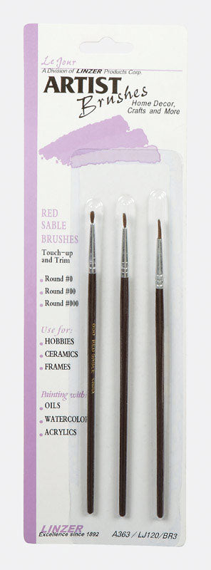 Linzer No. 000, No. 00 and No. 0 W Assorted Red Sable Artist Paint Brush Set