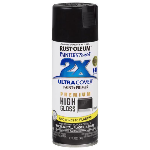 Rust-Oleum Painter's Touch 2X Ultra Cover High-Gloss Black Paint+Primer Spray Paint 12 oz, Pack of 6