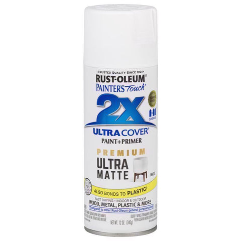 Rust-Oleum Painter's Touch 2X Ultra Cover Ultra Matte White Paint+Primer Spray Paint 12 oz, Pack of 6
