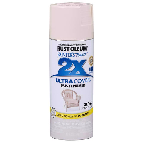 Rust-Oleum Painters Touch 2X Ultra Cover Gloss Pink Peony Paint+Primer Spray Paint 12 oz, Pack of 6