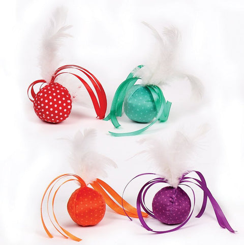 Pet Park Blvd US7989 01 Ribbon Feather Ball, Assorted