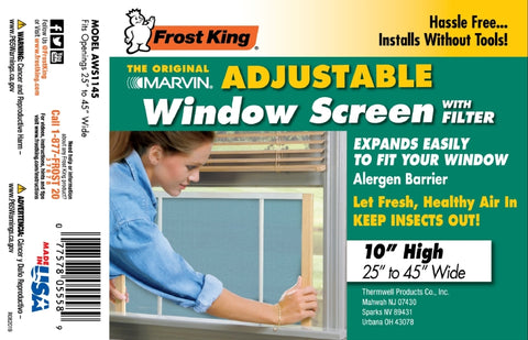 Frost King AWS1145 Window Screen, 25 to 45 in L, 10 in W, Aluminum/Polyethylene