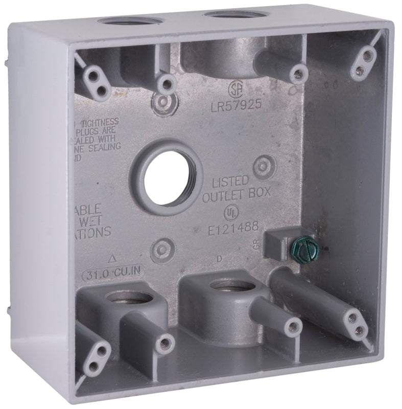 Hubbell 5337-5 Weatherproof Box, 31 cu-in, 5-Outlet, 2-Gang, Aluminum ...