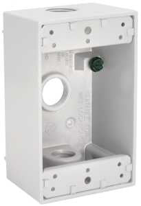 Hubbell 5320-6 Weatherproof Box, 3-Outlet, 1-Gang, Aluminum, White, Powder-Coated