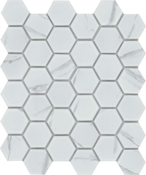 Emser Tile Elegan Series W95ELEGCA1113MH2M Porcelain Mosaic Tile, 13 in L Tile, 11 in W Tile, Pressed Edge, Calacata