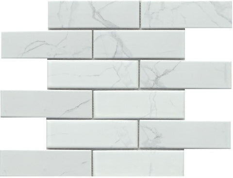 Emser Tile Elegan Series W95ELEGCA1112MOFM Porcelain Mosaic Tile, 12 in L Tile, 11 in W Tile, Pressed Edge, Calacata