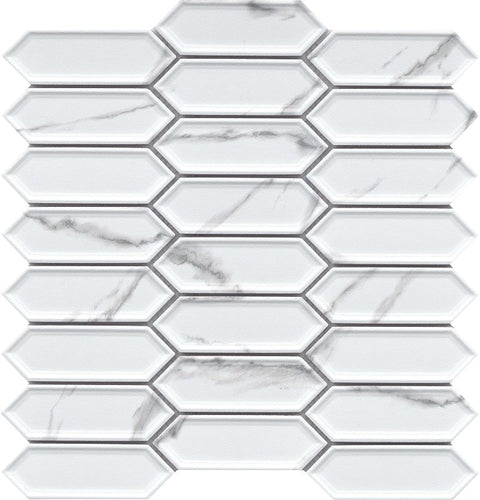 Emser Tile Elegan Series W95ELEGCA1111MPKM Porcelain Mosaic Tile, 13 in L Tile, 10 in W Tile, Pressed Edge, Calacata
