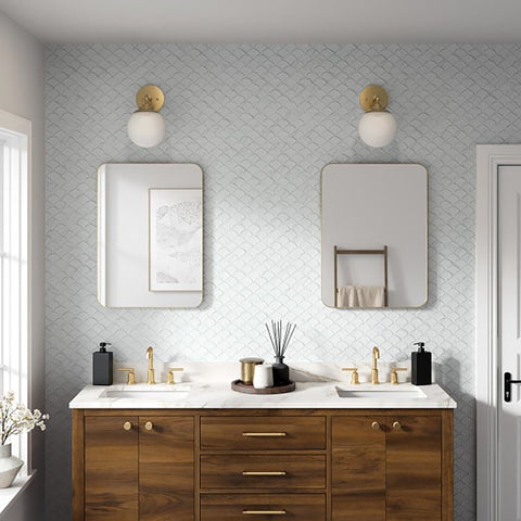 Emser Tile Elegan Series W95ELEGCA1112MSLM Porcelain Mosaic Tile, 12 in L Tile, 11 in W Tile, Pressed Edge, Calacata
