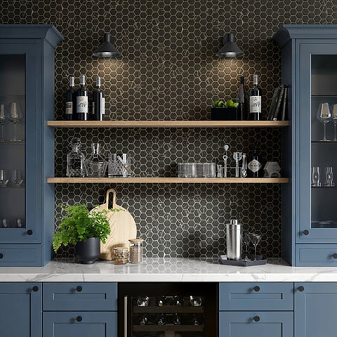 Emser Tile Elegan Series W95ELEGNE1113MH2M Porcelain Mosaic Tile, 13 in L Tile, 11 in W Tile, Pressed Edge, Nero
