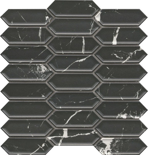 Emser Tile Elegan Series W95ELEGNE1111MPKM Porcelain Mosaic Tile, 13 in L Tile, 10 in W Tile, Pressed Edge, Nero