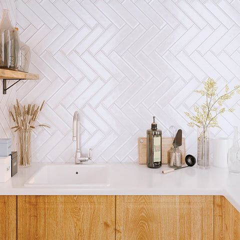 Emser Tile Raku Series W32RAKUWH0312P26 Ceramic Tile, 12 in L Tile, 3 in W Tile, Pressed Edge, Rectangular Pattern