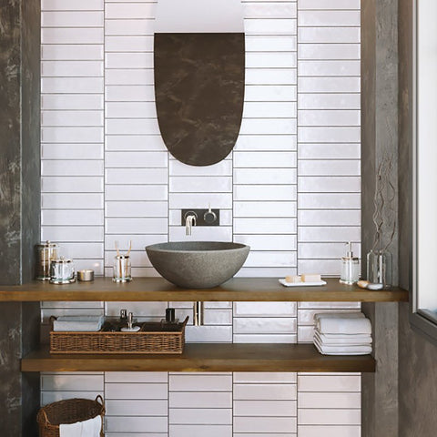 Emser Tile Raku Series W32RAKUWH0312P26 Ceramic Tile, 12 in L Tile, 3 in W Tile, Pressed Edge, Rectangular Pattern