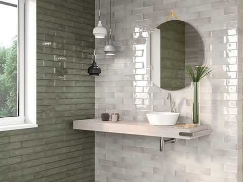 Emser Tile Raku Series W32RAKUWH0312P26 Ceramic Tile, 12 in L Tile, 3 in W Tile, Pressed Edge, Rectangular Pattern