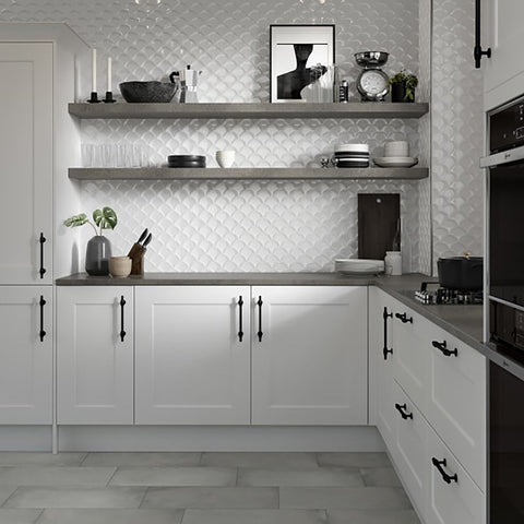 Emser Tile Reward Series F27REWAWH1011MFN Porcelain Mosaic Tile, 11 in L Tile, 10 in W Tile, Pressed Edge, Fan Pattern