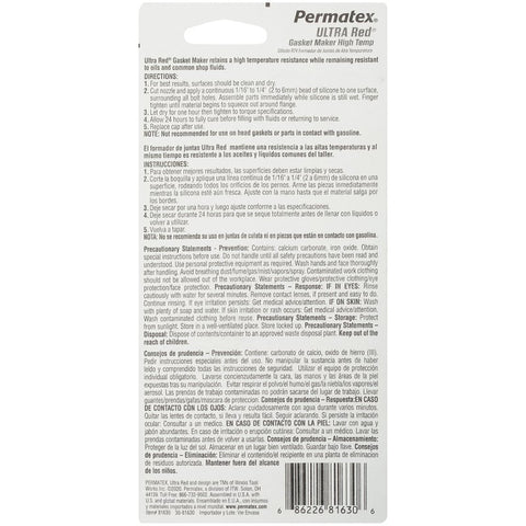 Permatex Ultra Red 81630 Gasket Maker, 3.35 oz, Paste