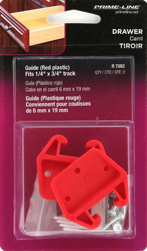Prime-Line R 7082 Drawer Track Guide Kit, 25/32 in W Dimensions, For: 9/32 x 3/4 in Track, Plastic, Red