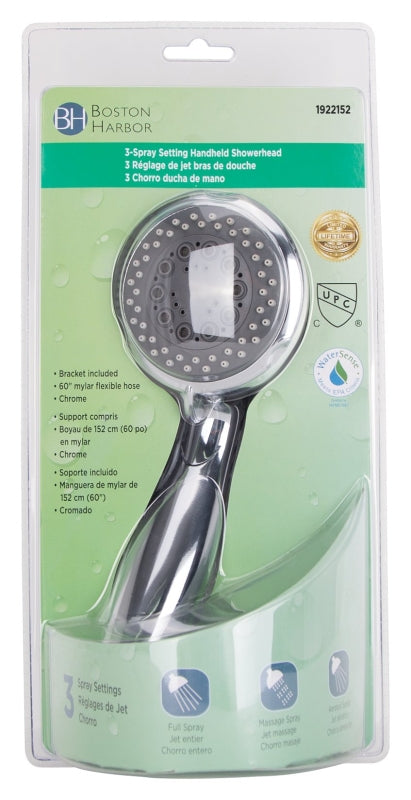 Boston Harbor HS00813CP Hand-Held Shower Head, 1.75 (6.6) 80 gpm (L/MIN) psi, 1/2-14 NPT Connection, Threaded, PVC