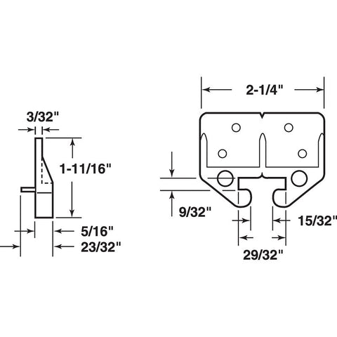 Prime-Line R 7084 Drawer Track Guide Kit, 2-1/4 in L x 23/32 in W x 1-11/16 in H Dimensions, For: 1/4 x 7/8 in Track