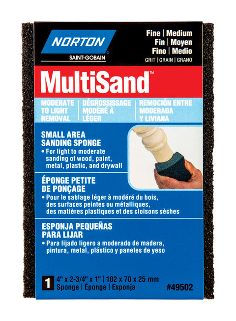 Norton MultiSand 4 in. L X 2.75 in. W X 1 in. 80/120 Grit Fine/Medium Small Area Sanding Sponge