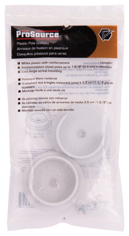 ProSource 23701PHX-PS Closet Pole Socket, Plastic, White