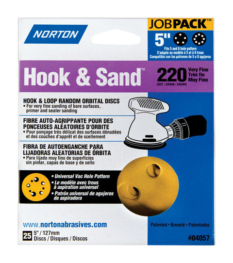 Norton Hook & Sand 5 in. Aluminum Oxide Hook and Loop A290 Sanding Disc 220 Grit Very Fine 25 pk