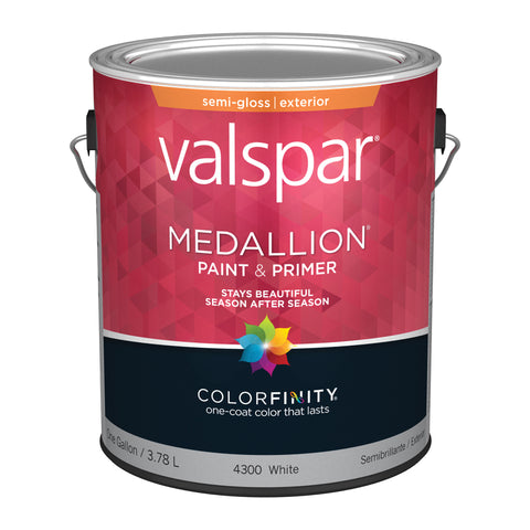 Valspar 027.0004300.007 Exterior House Paint, Semi-Gloss, White, 1 gal, Pack of 4