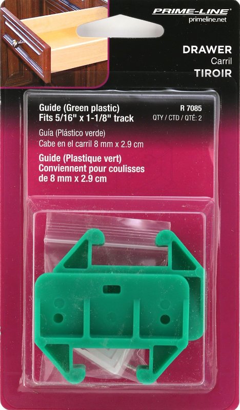 Prime-Line R 7085 Drawer Track Guide Kit, 1-1/8 in W Dimensions, For: 9/32 x 1-1/8 in Track, Plastic, Green