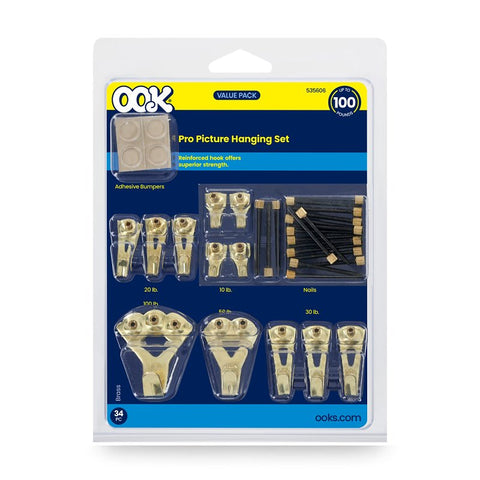 OOK 50918 Picture Hanging Kit, 5 to 100 lb, Steel, Brass, Gold