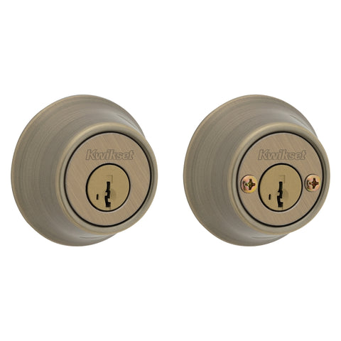 Kwikset 665 Series 665 5 SMT Deadbolt, 3 Grade, Keyed Key, Zinc, Antique Brass, 2-3/8 to 2-3/4 in Backset