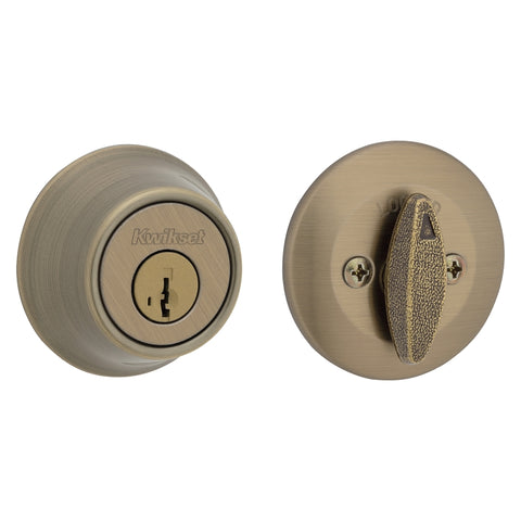 Kwikset 660 Series 6605SMTCPRCALK6 Deadbolt, 3 Grade, 1-Sided Key, Antique Brass, 2-3/8 to 2-3/4 in Backset, KW1 Keyway