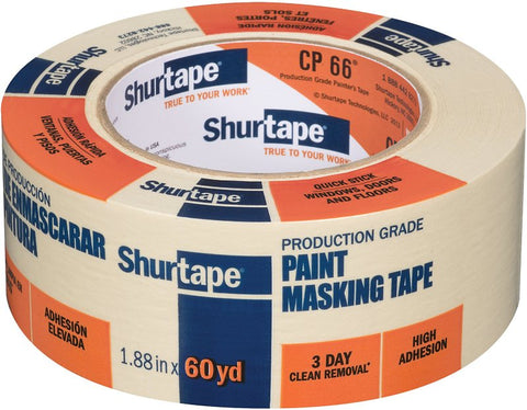 Shurtape 212293 Masking Tape, 60 yd L, 1.88 in W, 5.2 mil Thick, Paper Backing, Natural