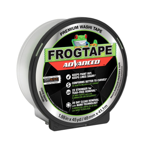 FrogTape 243104 Medium Strength Painter's Tape, 45 yd L, 1.88 in W, Washi Paper Backing, Green