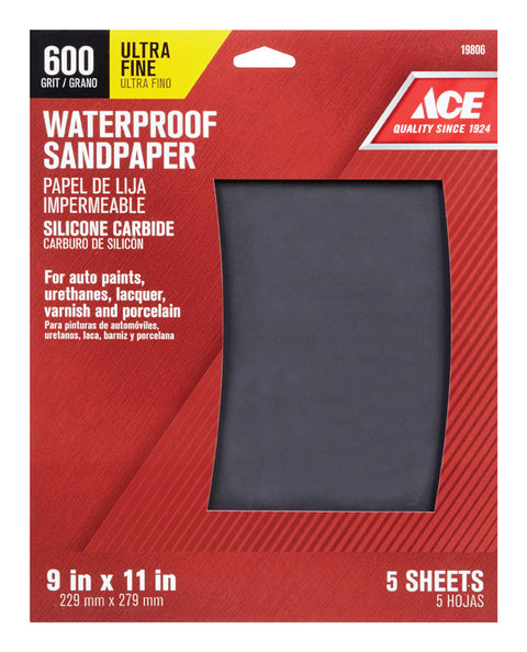 Ace Silicon Carbide Sandpaper 11 in. L 600 Grit Ultra Fine 5 pk
