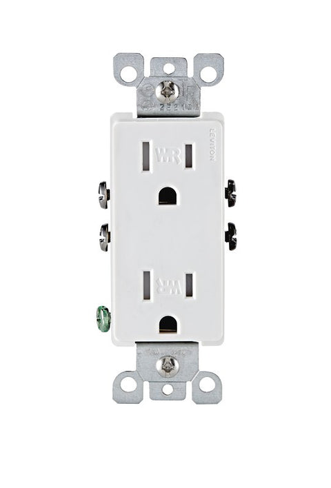 Decora R02-W5325-0TW Duplex Outlet, 2 -Pole, 15 A, 125 V, Quickwire Push-In, Side Wiring, NEMA: 5-15R, White