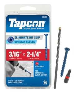 Tapcon 28360 Concrete Screw Anchor, 3/16 in Dia, 2-1/4 in L, Steel, Climaseal, 75/PK